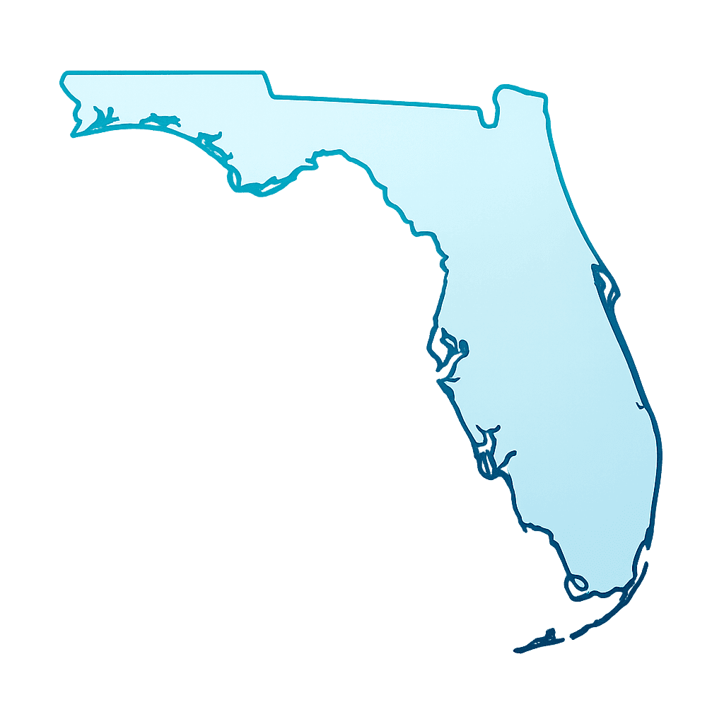 Map of Florida with Purity Professionals service cities marked