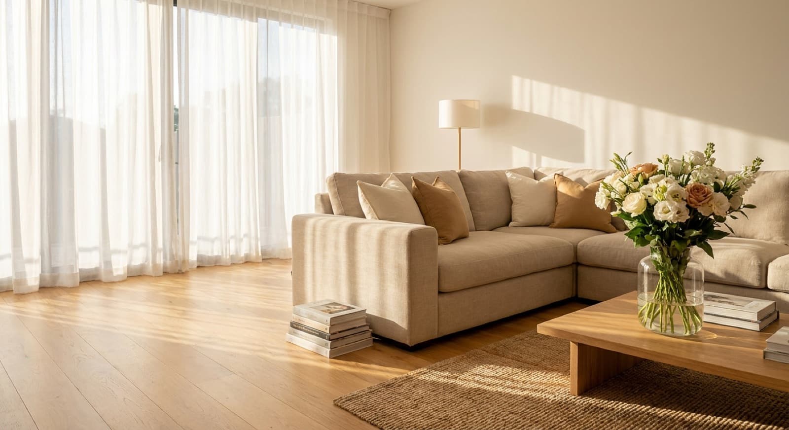 Elegant living room after professional cleaning